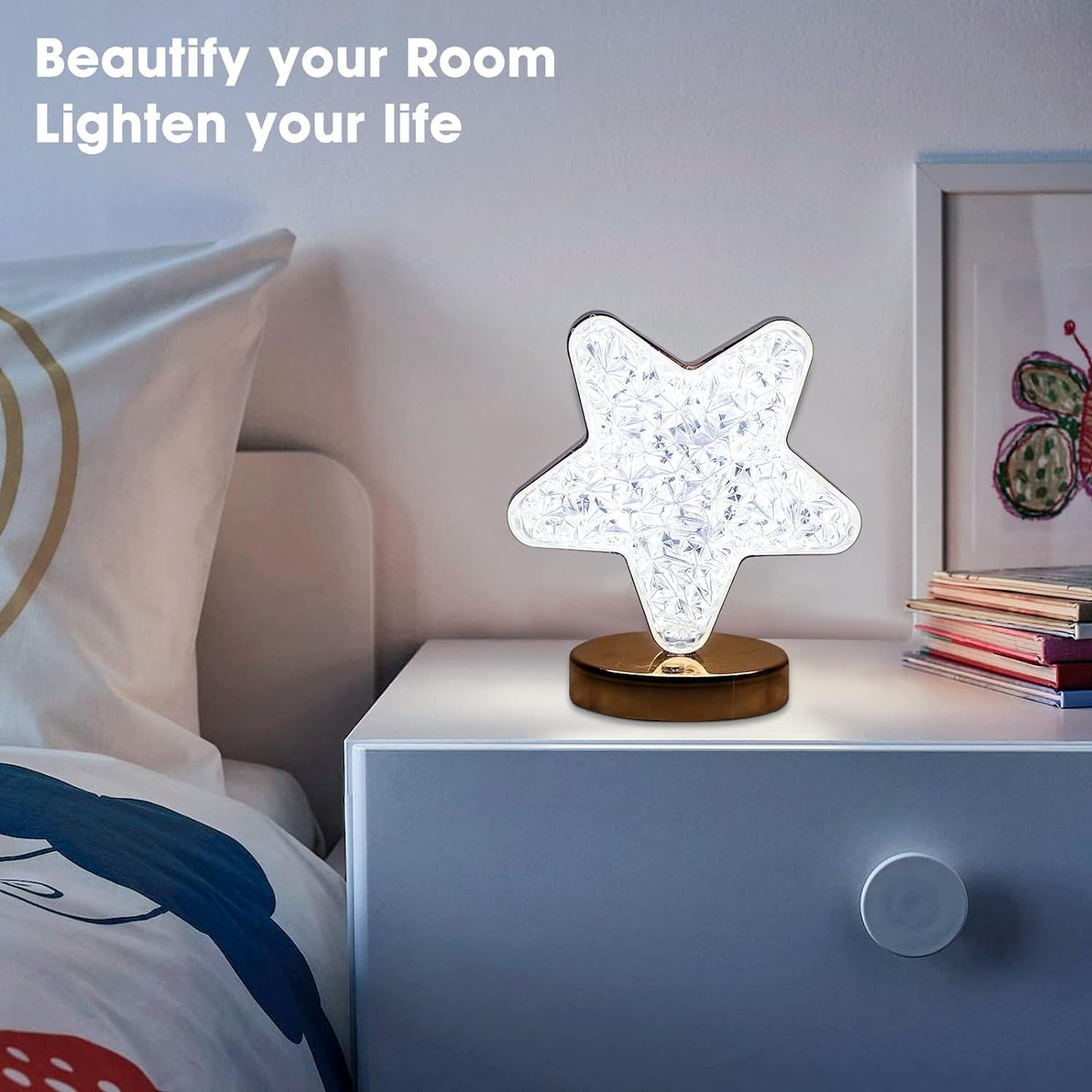 Star Shape Crystal Diamond Lamp Cordless Luxury Lamp With Usb Rechargeable 3-way Dimmable  Touch Control Decorative Nightstand Lamp For Bedroom Living Room Party Restaurant Decor (1 Pc )